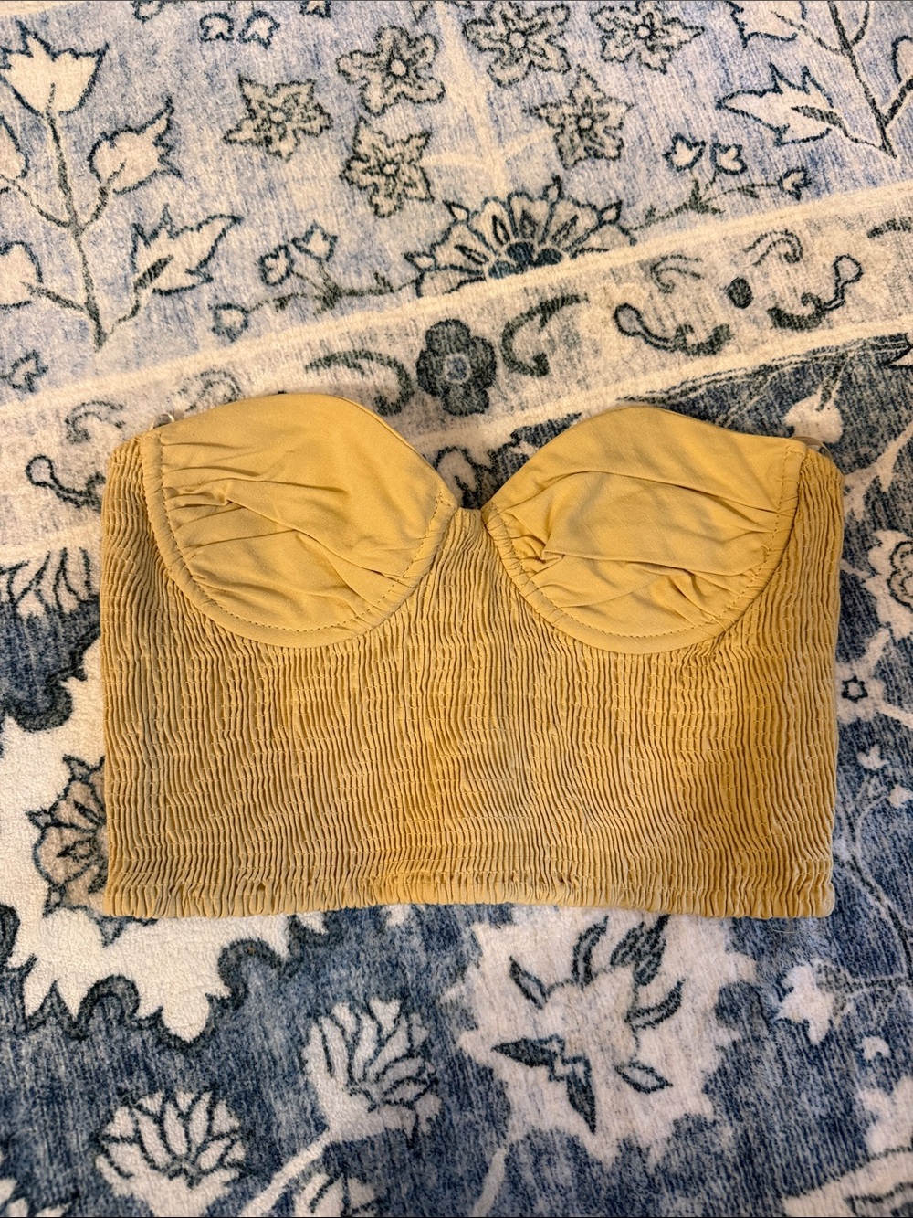 Zara Mustard Smocked Bustier Crop Top